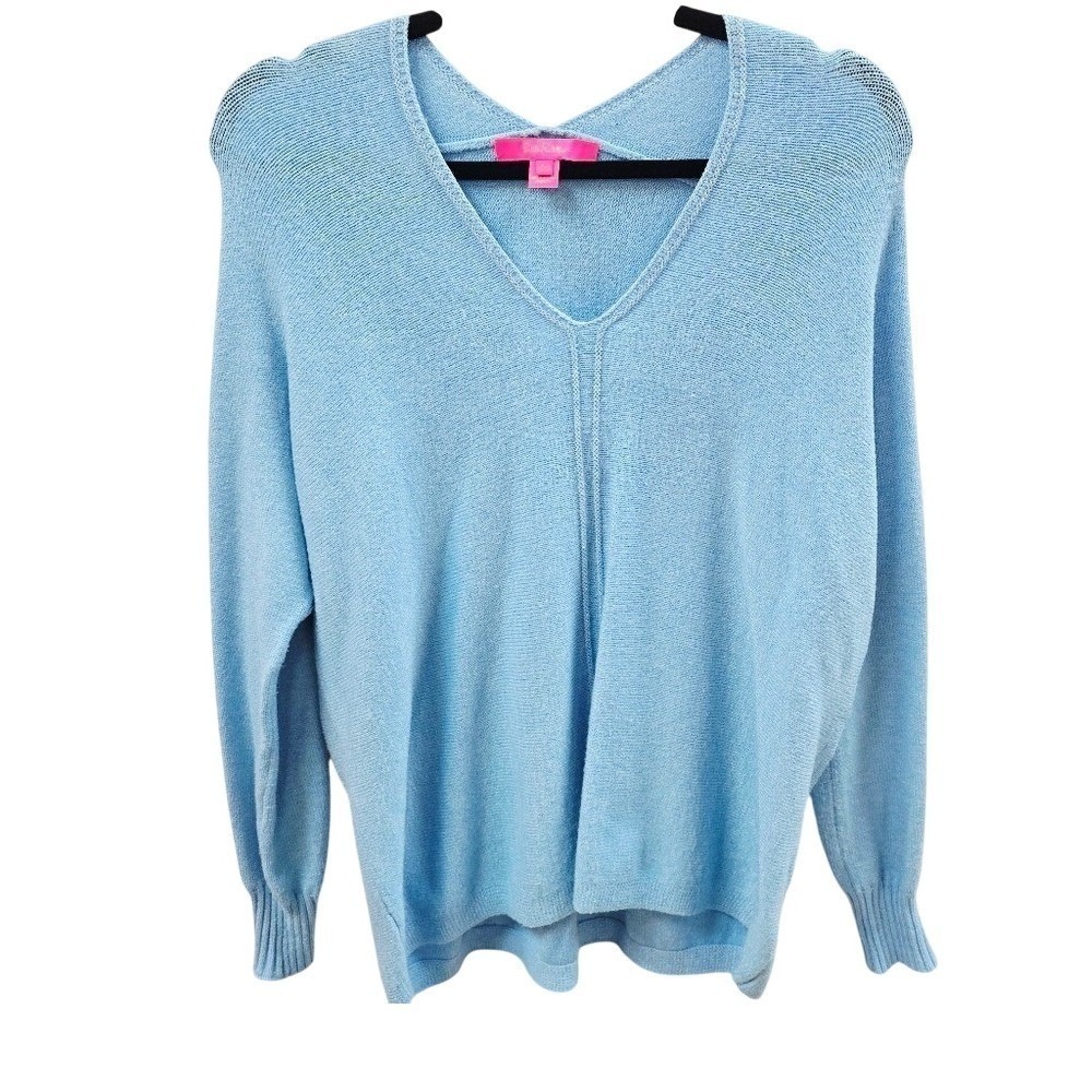 Lilly Pulitzer Womens XXS Light Blue Metallic Shimmer V-Neck Crossover Sweater